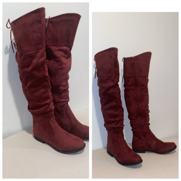 🥳🥳2xHP🥳🥳Over The Knee Vegan Brown Soft Suede Boots Women's 7.6 - Picture 9 of 11
